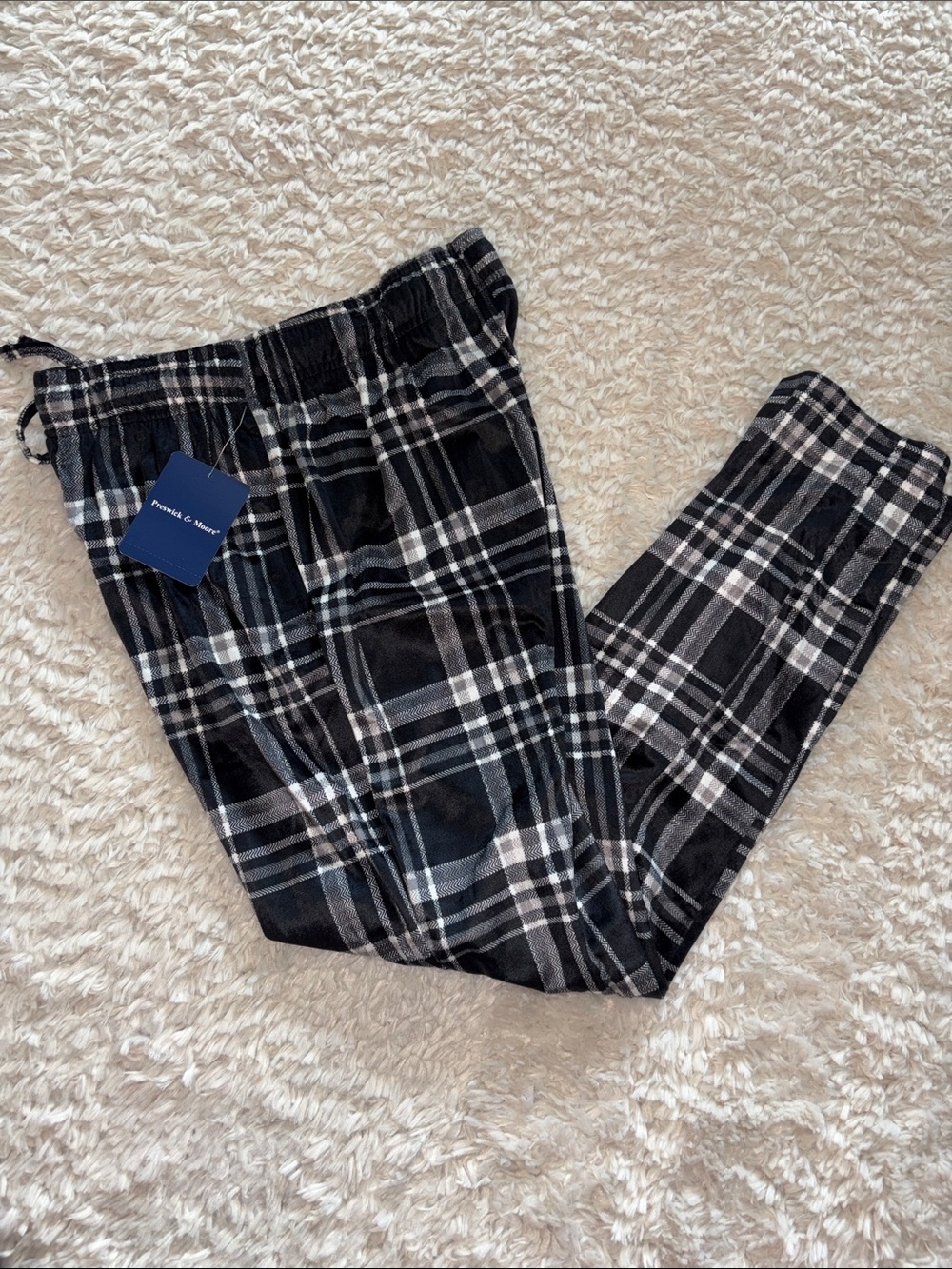 🌴⭐️ Preswick & Moore Black & White Plaid Silky Fleece Lounge Pants